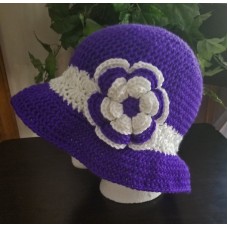 WOMAN&apos;S HANDCROCHETED SUN HAT WITH FLOWERPURPLE WITH WHITENEW  eb-58488591